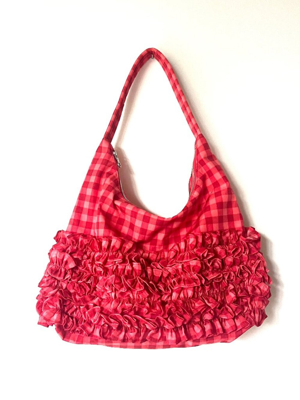 NWT Baggu Molly Goddard Ruffle Shoulder Bag in gingham pink